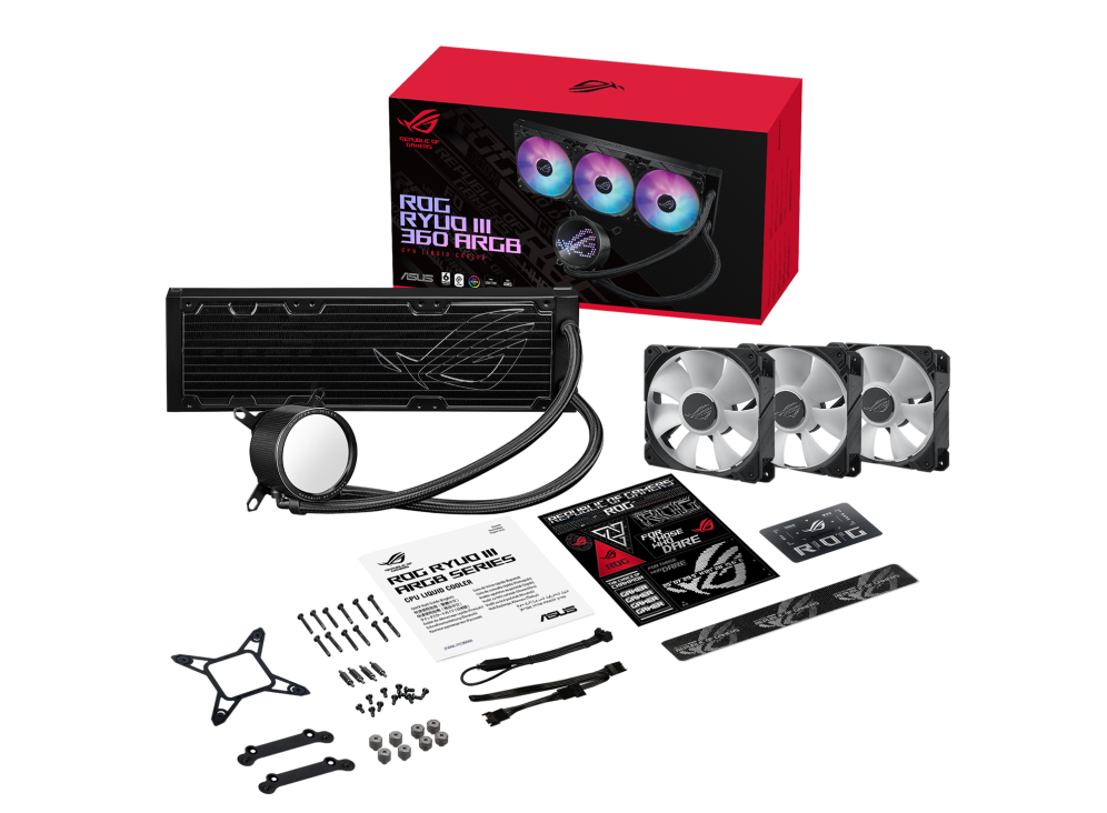 ASUS ROG Ryuo III 360 AIO Liquid CPU Cooler, 8th Gen Asetek Pump, Anime Matrix LED, 2200 RPM Speed Black ASUS ROG Ryuo III 360 AIO Liquid CPU Cooler, 8th Gen Asetek Pump, Anime Matrix LED, 2200 RPM Speed Black